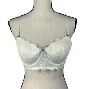 Aerie SZ 36C Balconette Bra Floral Lace Adjustable Molded Cups Underwire Cream